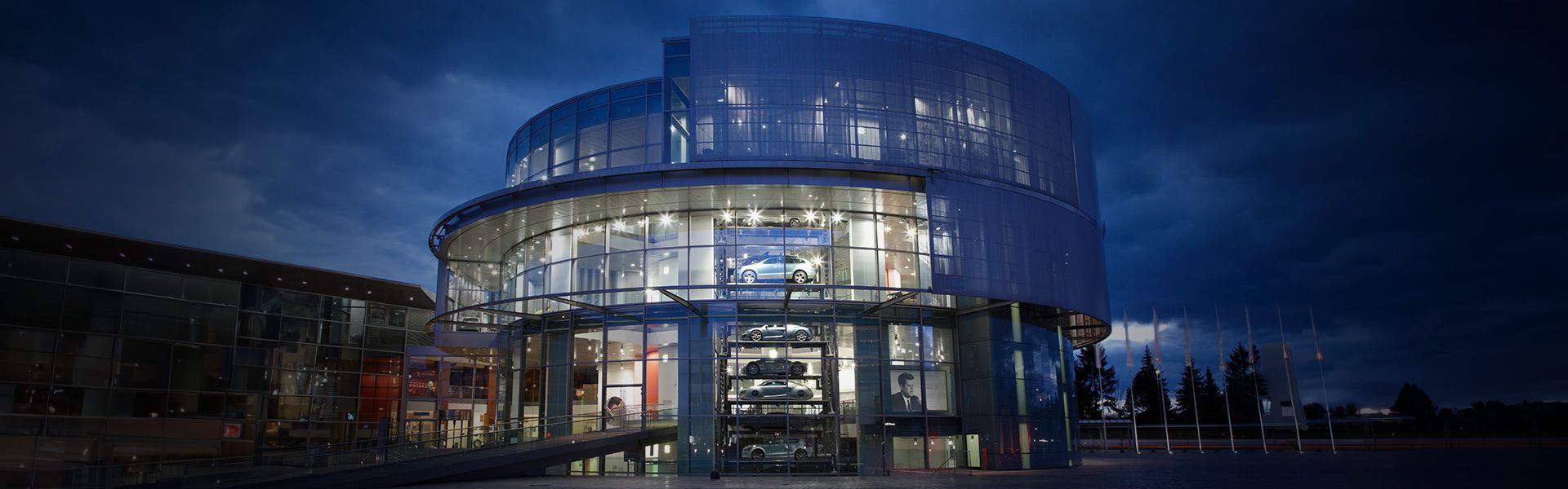 The Audi Museum mobile at night