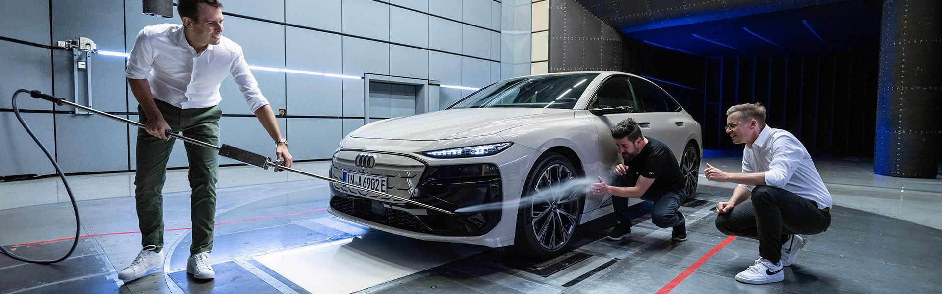 The Audi A6 Sportback e-tron in the wind tunnel