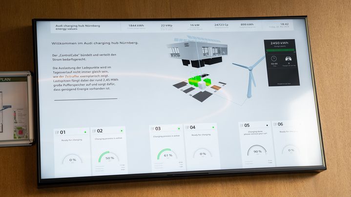 Ein Tablet mit Informationen zum Audi charging hub