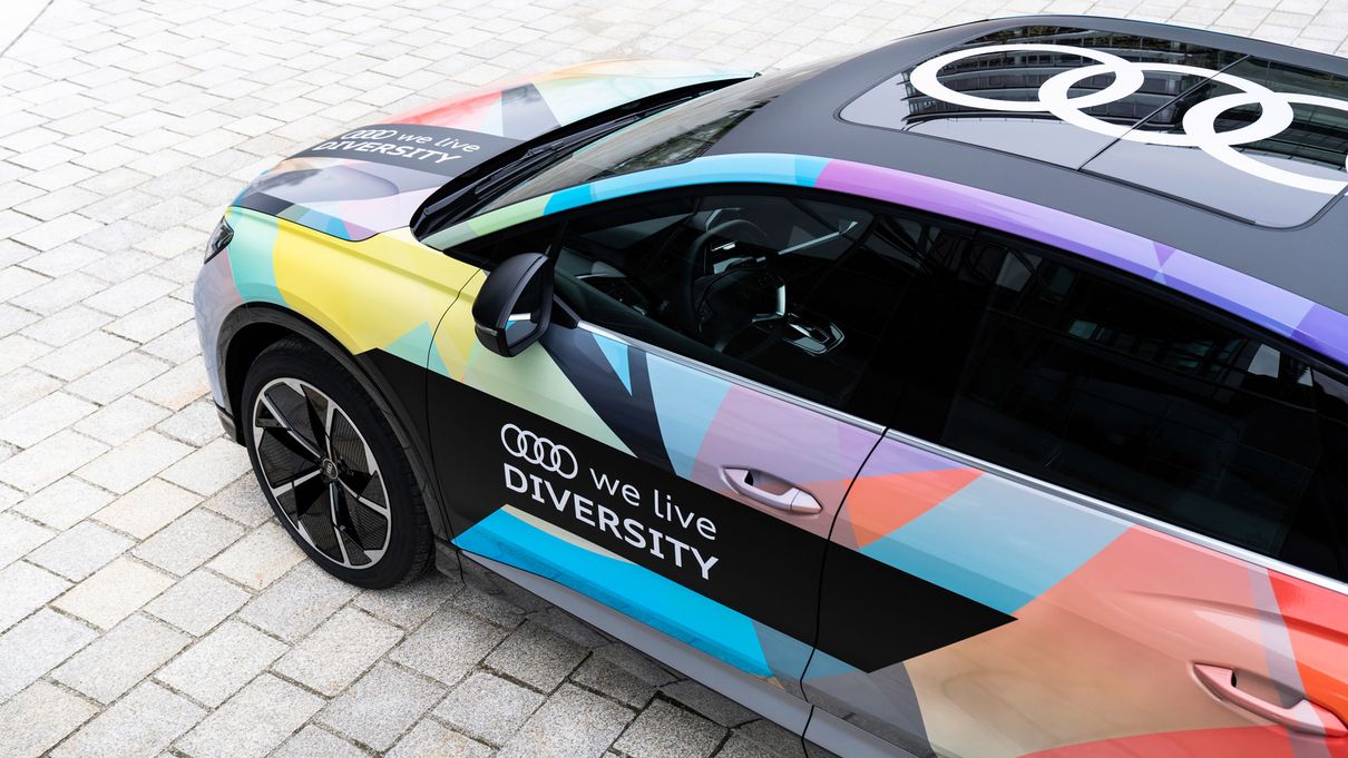 Colorful Audi model with We Live Diversity inscription